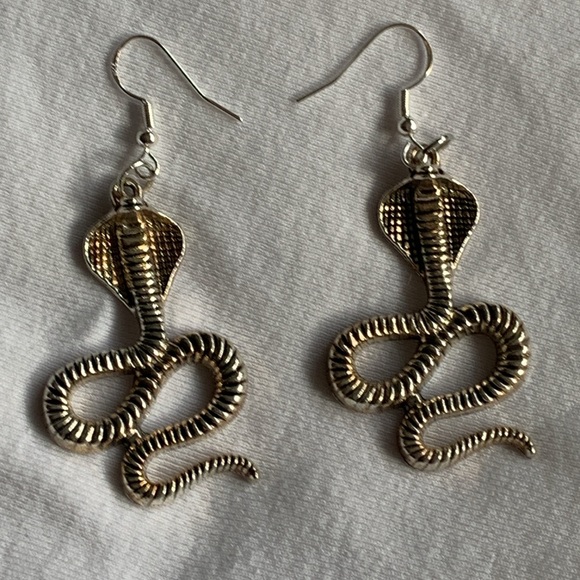 Cobra snake earrings Artisan sterling silver hooks - Picture 4 of 7